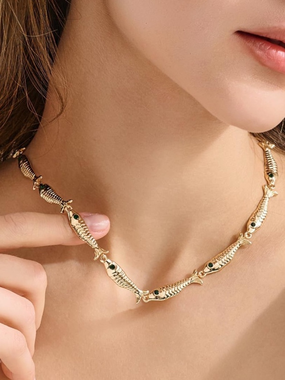 Trendy Summer Gold Fish Link Necklace